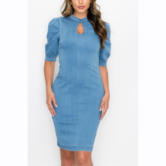 NWT Front keyhole back zip Medium denim 90s Dress - Picture 1 of 2